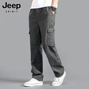 jeep吉普春季休闲裤男士，宽松直筒工装裤，纯棉新薄款大码长裤子男款