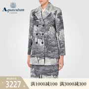 Aquascutum/雅格狮丹保暖女印花双排扣翻领英伦短风衣Q38I6EL041