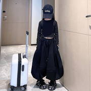 韩国女童长袖高弹T恤上衣灯笼裤两件套2024时髦洋气春秋套装