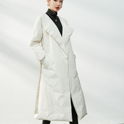 轻奢气质白鸭绒(白鸭绒)外套，长款系带圆领简约羽绒服翻领品牌冬季