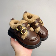 冬季儿童加绒皮鞋1-2-3岁宝宝棉鞋4男童女童小童大童软底保暖鞋子