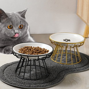 铁架猫碗护颈宠物碗单碗高脚狗狗陶，瓷碗猫粮碗，零食罐头盘保护颈椎