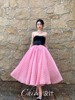 复古风欧根纱水珠点粉色蓬蓬伞裙法式甜美半身裙