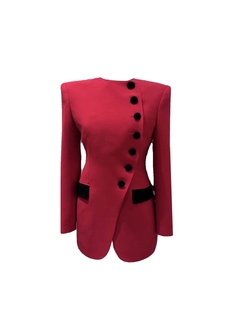HILUNA2024红色醋酸正肩西装外套女士新中式气质收腰显瘦上衣