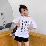 女童卡通纯棉短袖T恤夏季韩版街舞套头休闲可爱洋气上衣服儿童装