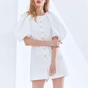 2024欧美夏季白色单排扣泡泡，袖收腰显瘦时尚短款气质连体裤女