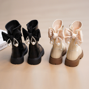 西瓜西女童靴子童鞋，2023秋冬季儿童中筒靴，加绒公主靴中筒长靴
