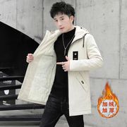 棉衣男士外套冬季2023韩版潮流，加绒加厚中长款风衣棉服大棉袄