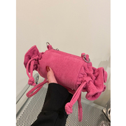 灯芯绒糖果色包包2022包包小众设计粉色可爱斜挎斜挎水桶包女