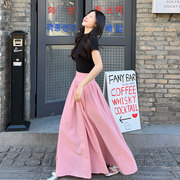 烟粉色半身裙韩系气质大裙摆长裙设计感小众别致高腰遮胯显瘦伞裙