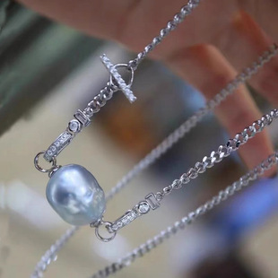 diy配件 S925纯银时尚古巴珍珠项链空托银链 可拆卸一款多戴套链