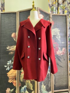 100%高支羊毛双面手工缝制大衣，外套新年开运红色约会通勤女神款