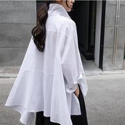 春秋装白色衬衫女韩版宽松文艺，斗篷型长袖不规则衬衣时尚上衣