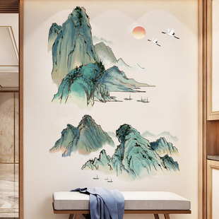 山水风景画壁纸自粘墙画壁画客厅电视沙发背景墙，贴纸贴画墙面装饰