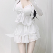 韩国gt057又纯又欲少女，感双层荷叶边松紧，腰雪纺蛋糕裙