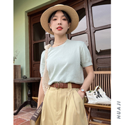花吉b116浅绿色马卡龙(马卡龙，)短袖纯棉针织t恤女2022年夏宽松(夏宽松)上衣