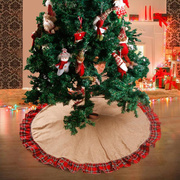 圣诞树装饰裙节品围裙120cm格子，老人雪人红色，亚麻苏格兰式拼接
