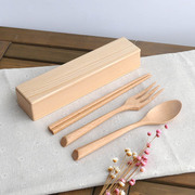 日式木质筷子勺子盒子套装成人儿童学生便携餐具四件套木勺刻字