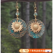 复古花朵向日葵民族风耳饰波西米亚气质青铜色旅游度假耳环饰品女