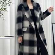 2023秋冬格子女士保暖双面，羊毛大衣加长款，宽松大衣