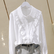 设计感白色衬衫女2023秋韩版长袖棉布百搭宽松衬衣打底上衣女