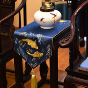高档新中式绣花桌旗中国风古典桌布餐桌电视柜盖布茶几布艺防滑床