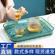 客厅水杯子沥水盘家用双层托盘水果盘长方形塑料茶盘创意沥水篮架