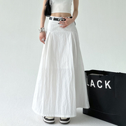 原创设计白色半身裙女2024春夏季少女高腰褶皱今年流行长款A字裙