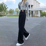黑色牛仔布裤女春秋23年小个子，高腰设计感裤子潮