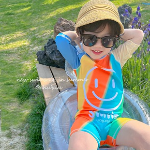 韩国男童泳衣夏季儿童宝宝连体速干游泳衣可爱笑脸游泳套装潮