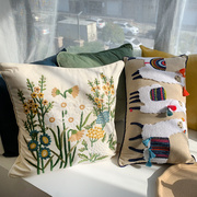 UQ58美式沙发客厅抱枕套全棉刺绣靠飘窗卧室午睡趴趴枕花花