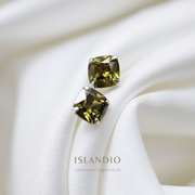 ISLANDIO原创橄榄绿宝石纯银耳钉5mm极简高级时尚感925银饰女