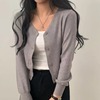 韩国chic秋季法式小众单排扣v领修身显瘦百搭短款针织衫开衫外套