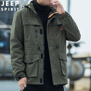 JEEP吉普加绒加厚工装外套男冬季保暖多口袋宽松休闲运动夹克