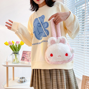 超可爱兔斯基女孩玩偶斜挎包，萌系兔兔手提小包白色卡通兔子毛绒包