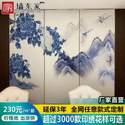 202定制新中式电视床头，沙发uv喷印加刺绣，壁布画硬包护墙板背景墙