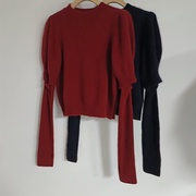 酒红色毛衣针织衫女2024秋冬长袖圆领，毛衫气质百搭小众设计感