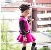 2024春秋女童运动服套装棒球，服太空棉外套短裙，2件套童装