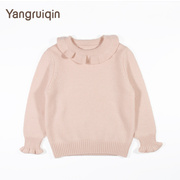 yangruiqin儿童100%纯羊绒毛衣女童，荷叶边花瓣，领打底衫宝宝针织衫