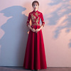新娘敬酒服2023春七分袖长款中式结婚礼服裙女中国风红色旗袍