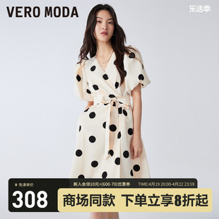 veromoda法式高级连衣裙，2023秋冬优雅气质甜美高腰显瘦波点