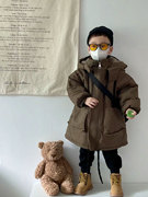 韩国童装儿童棉服秋冬季男童，夹棉加厚毛毛棉袄女宝中长款棉衣