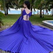 紫色沙滩裙女海边度假超仙性感法式小众挂脖吊带连衣裙高级感夏季