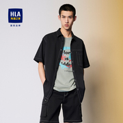 HLA/海澜之家2024外套款短袖休闲衬衫明线黑色宽松凉感短衬男