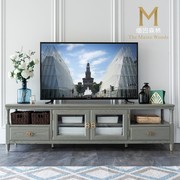 灰色实木电视柜 小众高级灰色全实木电视柜现代客厅美式家具白蜡