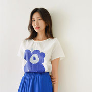 时尚起义韩国甜美优雅设计感花朵亚麻宽松罩衫T恤sj23061607