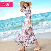 长款雪纺大摆连衣裙碎花吊带长裙，马尔代夫海边度假沙滩裙超仙气质