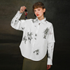 咖沫原创设计印花衬衫，女设计感可拆卸袖，加厚纯棉长袖衬衣2023