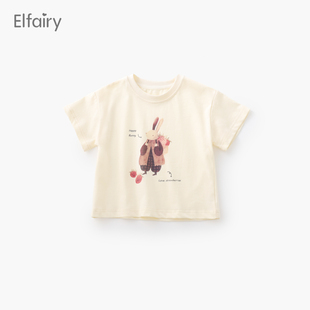 Elfairy女童T恤可爱女宝宝短袖2024夏季婴幼儿夏装卡通上衣棉