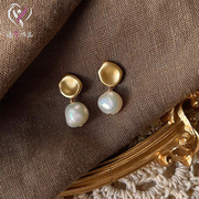巴洛克异形淡水珍珠925银针手作设计哑光耳钉气质耳饰复古耳环女